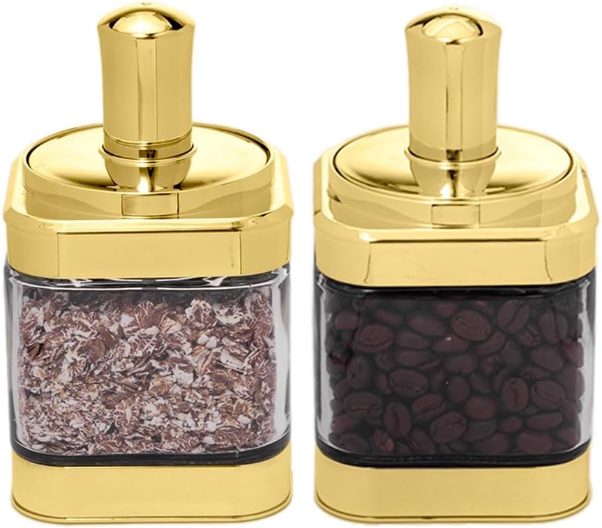 Condiment Gold Spice Jar Set 2Pcs+Stand