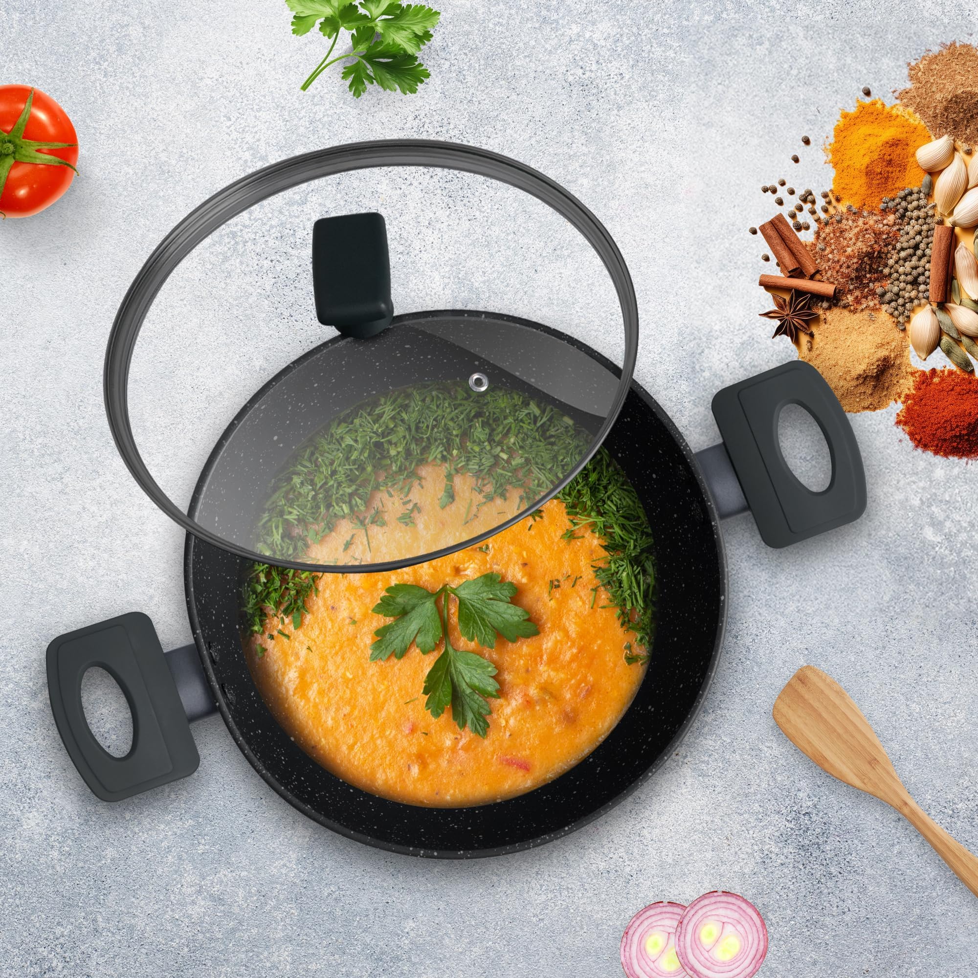 Fry Pan W/Lid Kadhai 24Cm