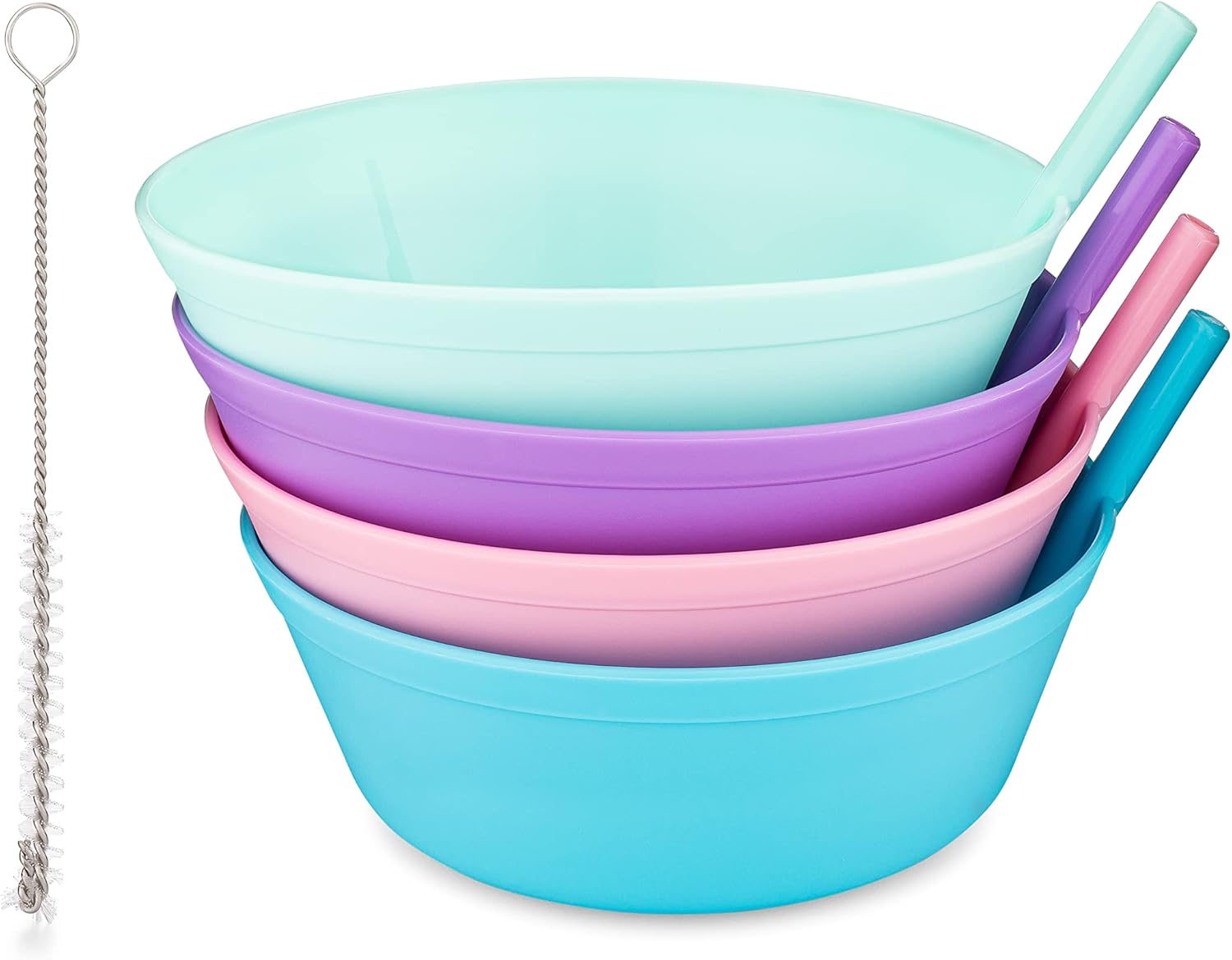 Pls Bowl W/Straw 4Pc
