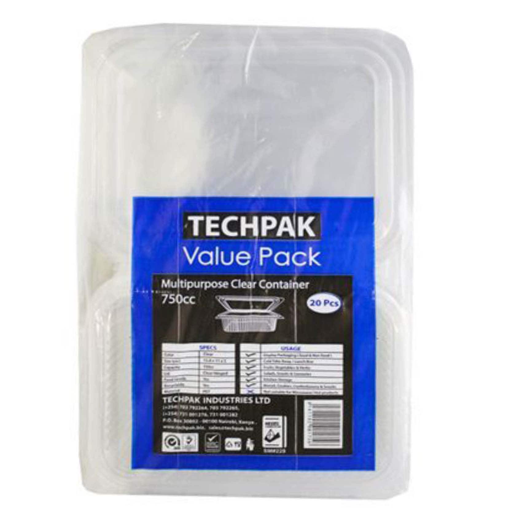 Techpak Hinged Container 750Cc V.pack(20Pcs)