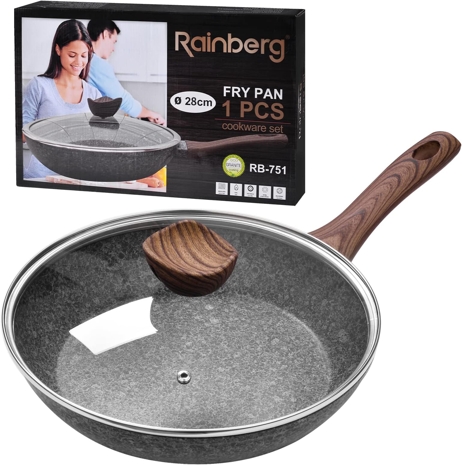 Uken Granite Fry Pan+Lid 28Cm