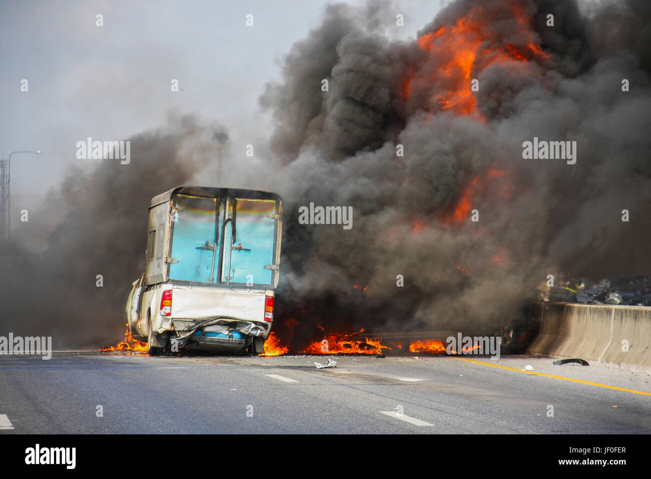 Truck Fire With Small Cars