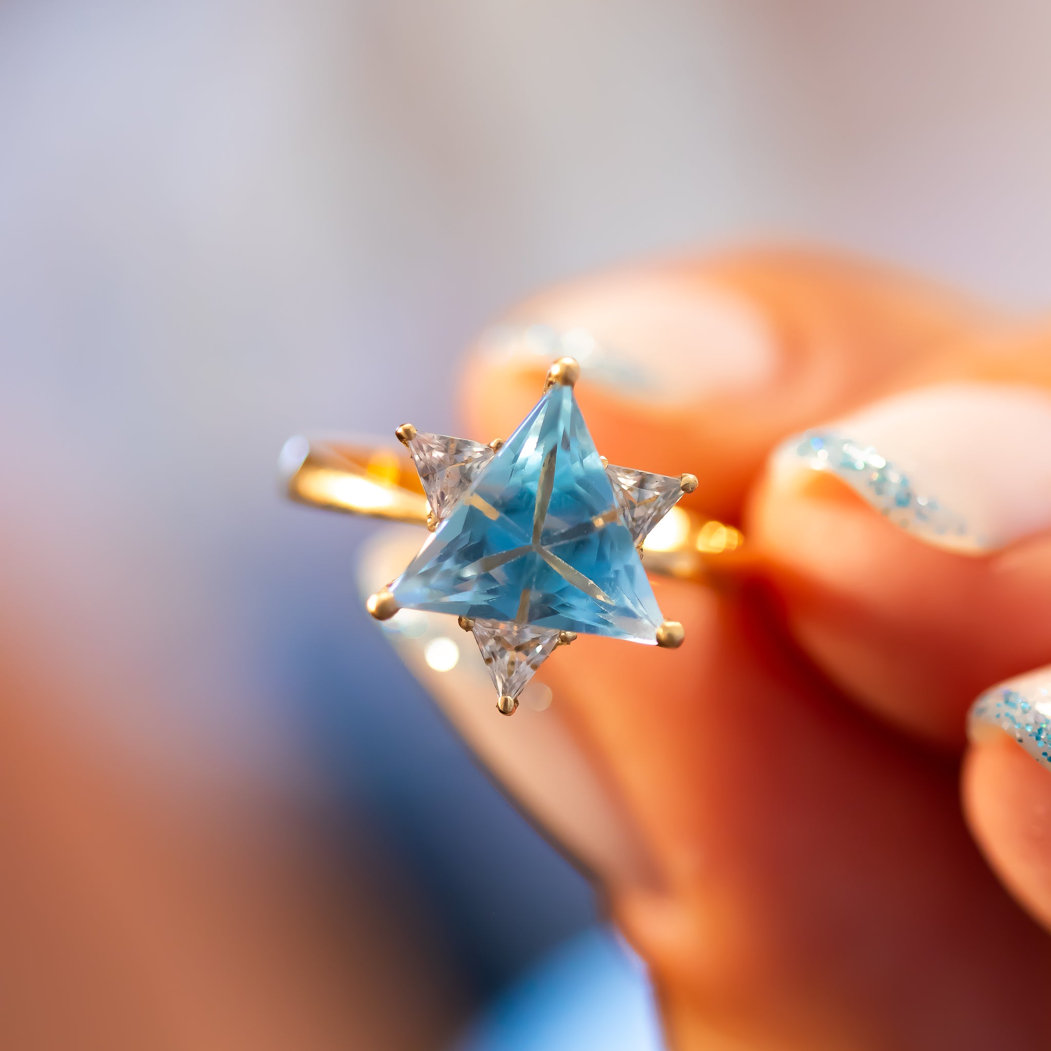 Ring Hand Shinning White/Blue Stars.