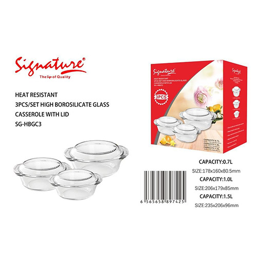 Signature Glass Casserole+Lid 3Pcs