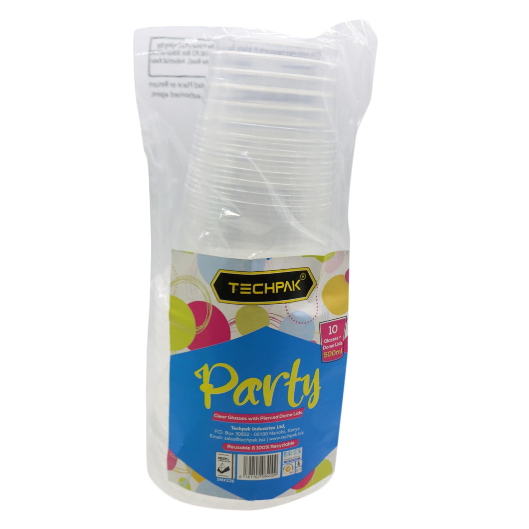 Techpak Party Glass+Dome Lids 10Pcs 500Ml